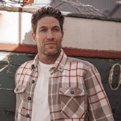 Beige Red Checks Heavy Twill Overshirt - Outdoor View 2 / 10