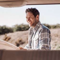 Blue Cream Checks Medium flannel Checkered Shirt - Outdoor View 2 / 8