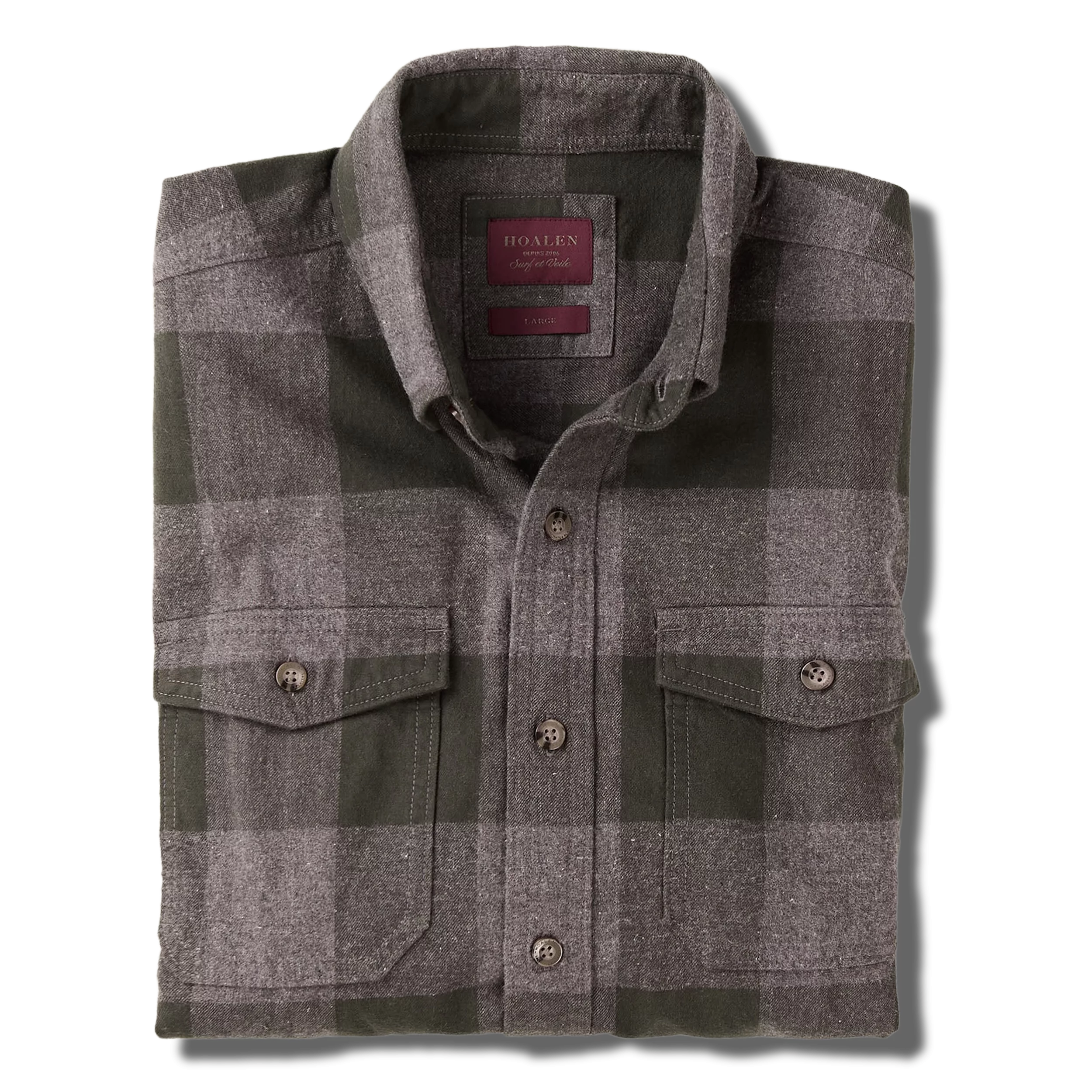 Chemise à carreaux en flanelle Kaki Vichy - Packshot 1 / 5