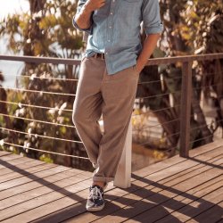 Sand loose corduroy Trousers - Outdoor View 2 / 8