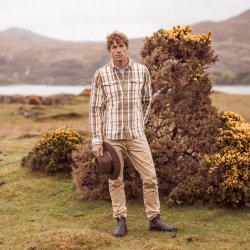 Olive Green Checks Thick twill Overshirt - Outdoor View 3 / 9
