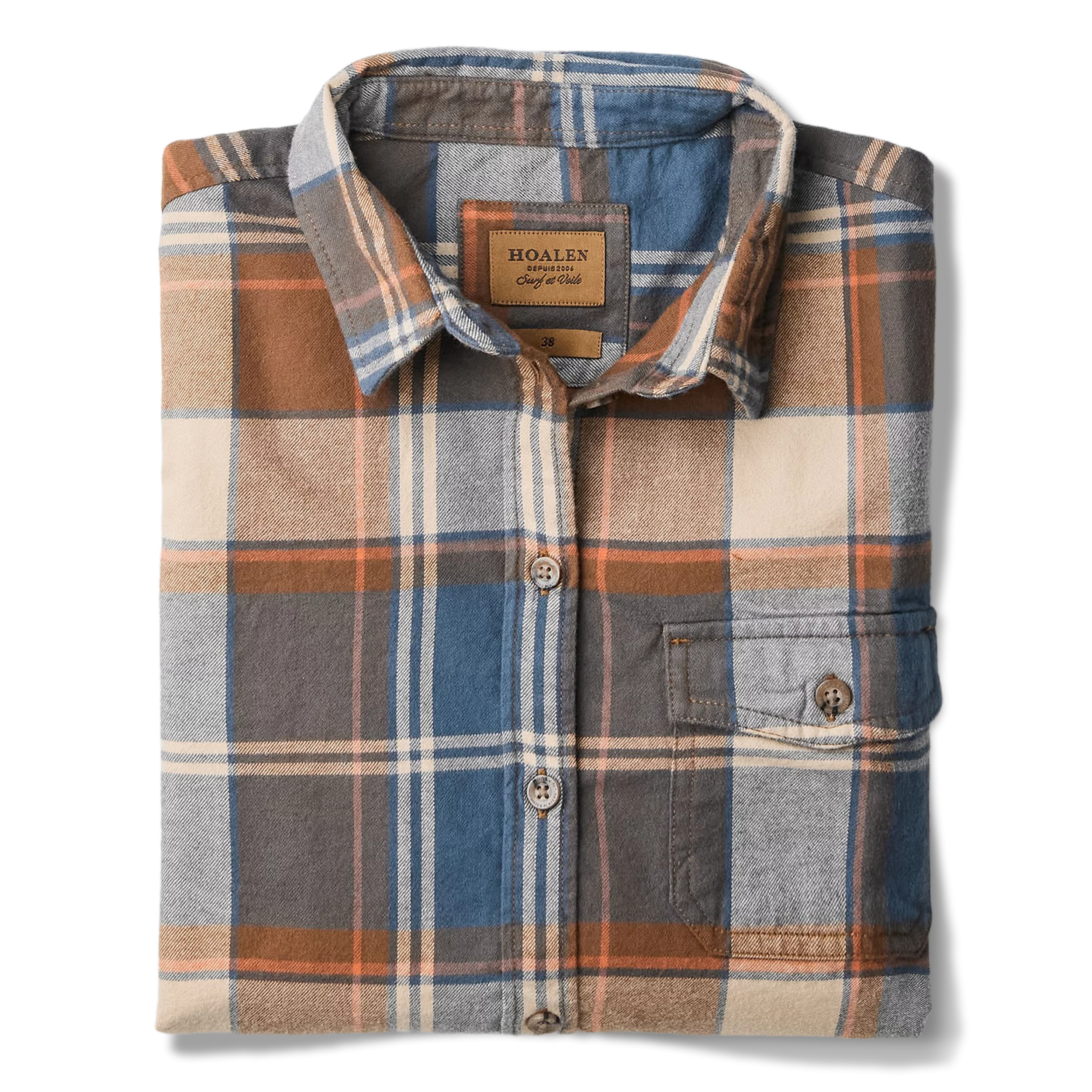 Chemise à carreaux en flanelle Blue Orange Checks - Packshot 1 / 7