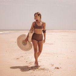 Marron Textured rib Swimsuit - Outdoor View 2 / 5