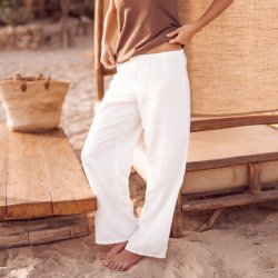 Off White linen and cotton Trousers - Outdoor View 3 / 8
